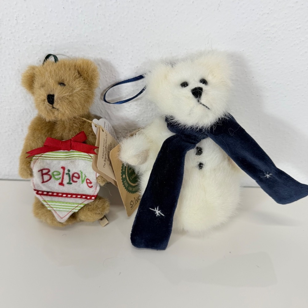 Boyds Bears 2 Vintage Nostalgic Whimsical Holiday Stuffed Teddy Bear Ornaments